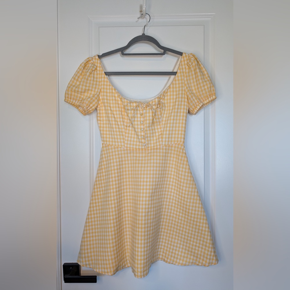 LPA Revolve 251 Gingham Dress Yellow White Size XS